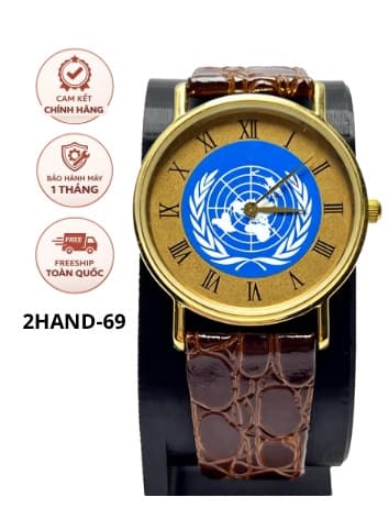 Đồng hồ logo liên hợp quốc vintage, máy quartz nhật, thiết kế cổ điển thanh lịch