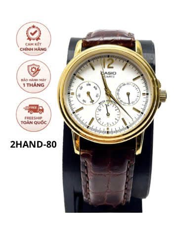 Đồng hồ nam Casio 6 kim lịch ngày thứ, máy pin, mặt trắng, dây da sang trọng, độ mới cao