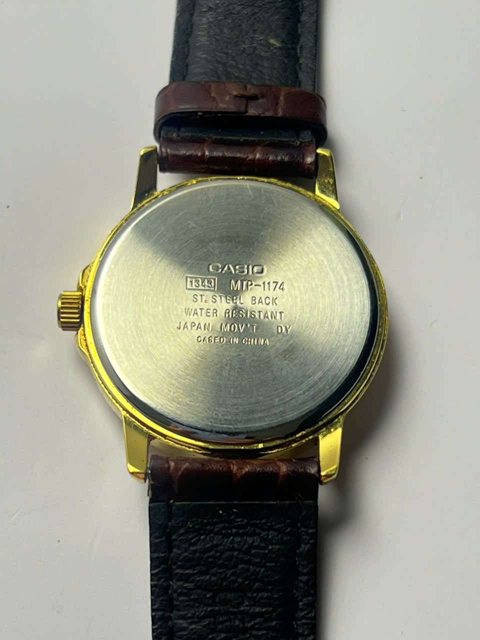 Đồng hồ nam Casio 6 kim lịch ngày thứ, máy pin, mặt trắng, dây da sang trọng, độ mới cao