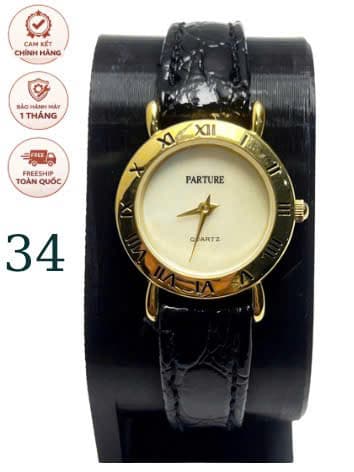 Đồng hồ nữ Parture quartz mặt tròn 24mm phong cách vintage dây da số la mã