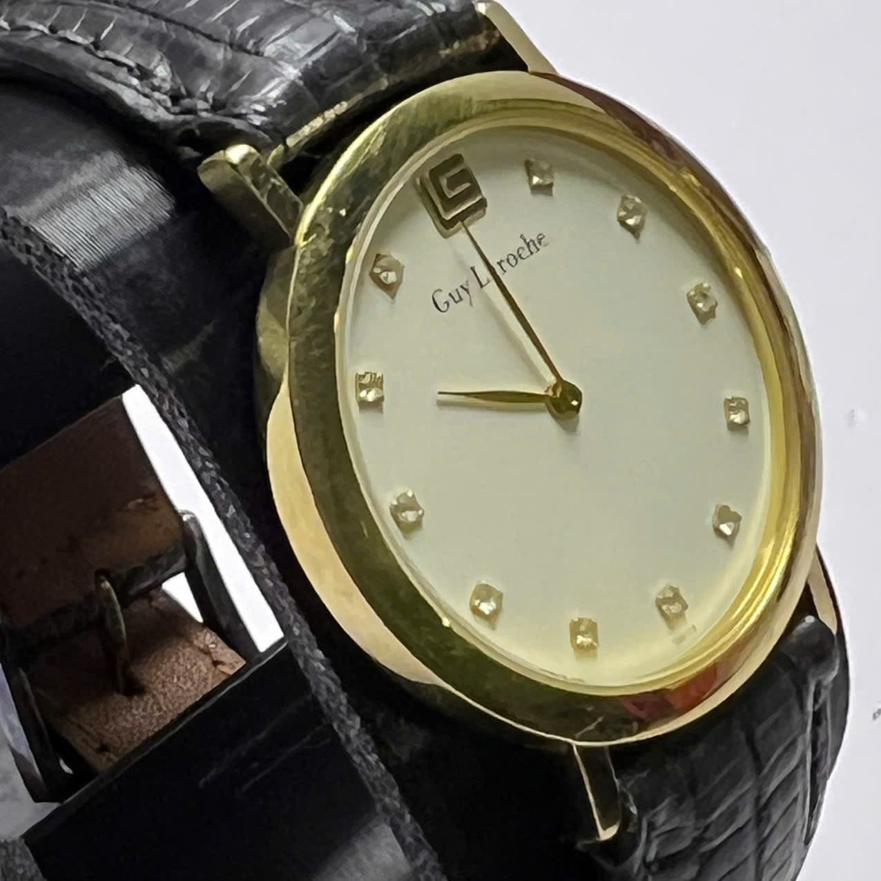 Đồng hồ Guy Laroche máy pin, thời trang pháp, mặt trắng tối giản, cọc đá giả kim cương