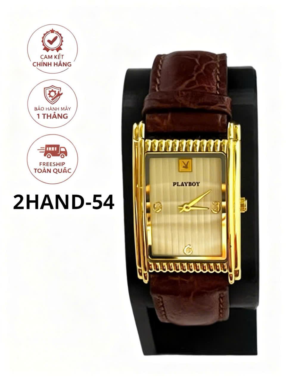 Đồng hồ nữ Playboy mặt vuông cổ điển, phong cách vintage thanh lịch, độ mới cao