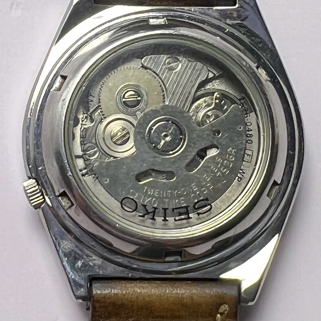 Đồng hồ nam dây da Seiko 5 automatic 21 jewels, chính hãng nhật bản, mặt vàng vintage sang trọng