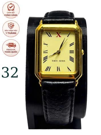 Đồng hồ quartz tokyo xerox mặt chữ nhật dây da vintage nhật chính hãng