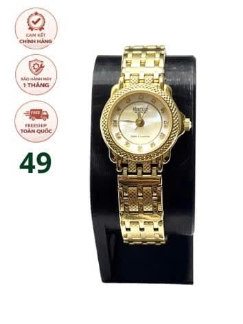 Đồng hồ nữ Klaeuse quartz mặt xà cừ đính đá dây demi vàng vintage độ mới cao