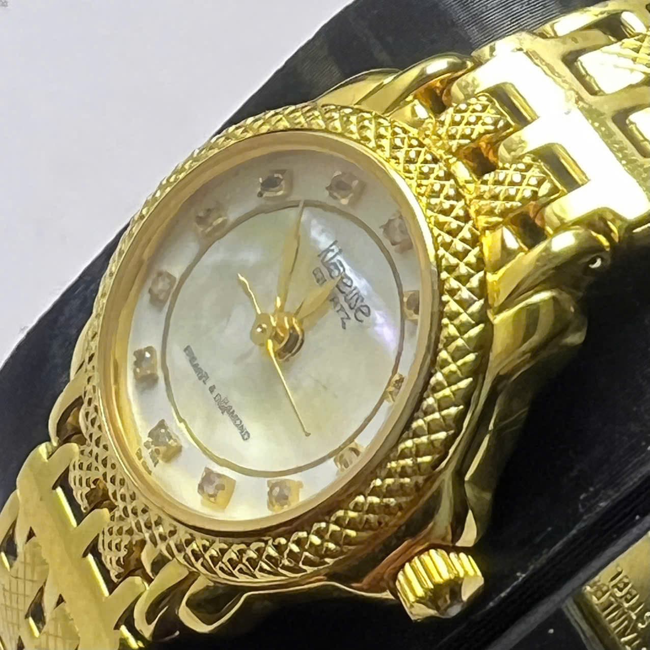 Đồng hồ nữ Klaeuse quartz mặt xà cừ đính đá dây demi vàng vintage độ mới cao