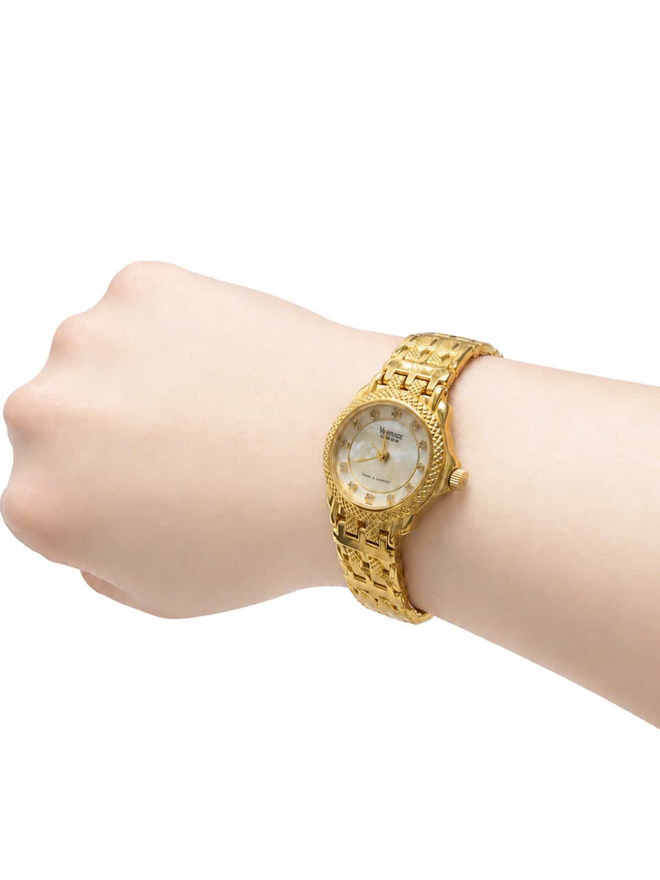 Đồng hồ nữ Klaeuse quartz mặt xà cừ đính đá dây demi vàng vintage độ mới cao