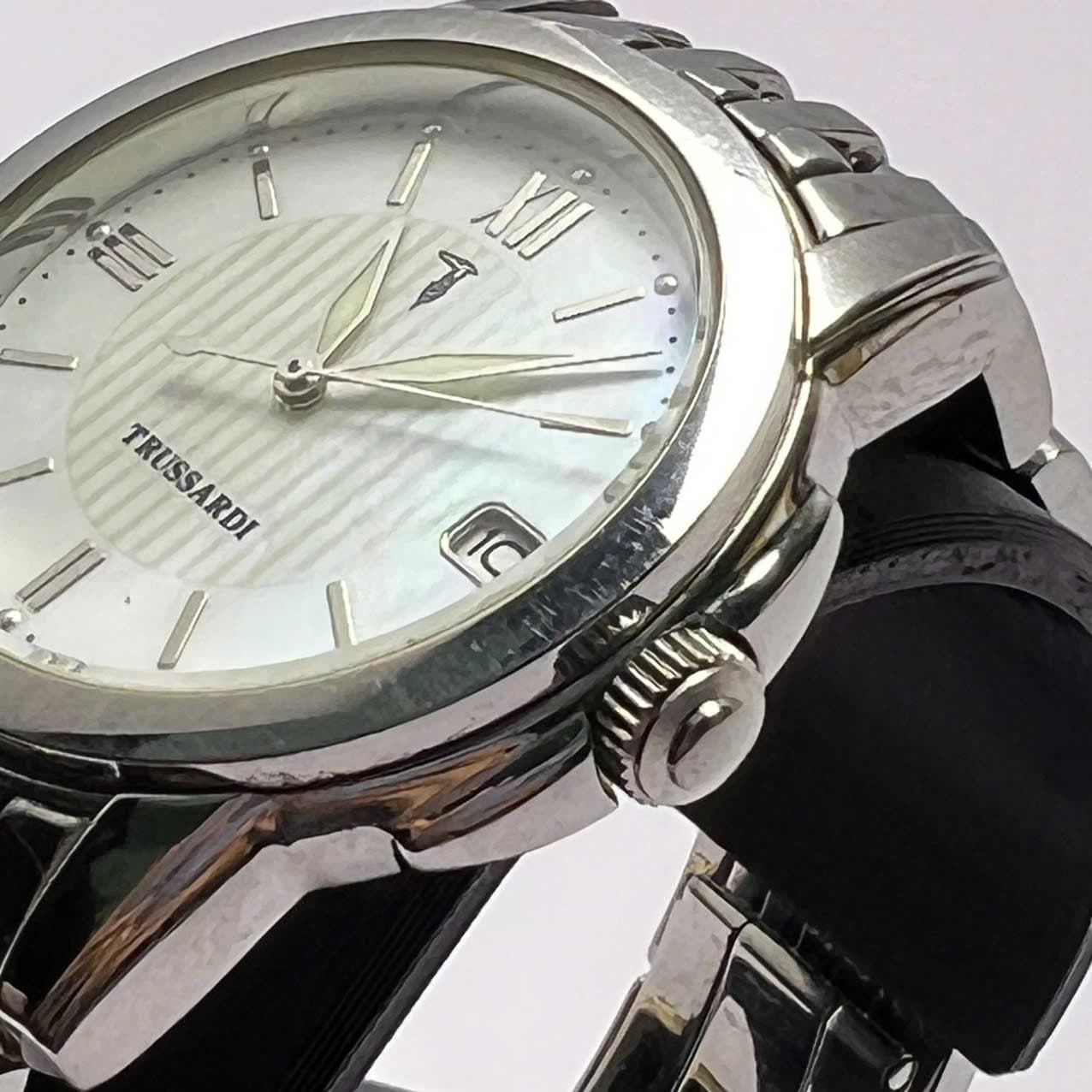 Đồng hồ nam dây thép Trussardi Italy, mặt trắng sang trọng, phong cách công sở