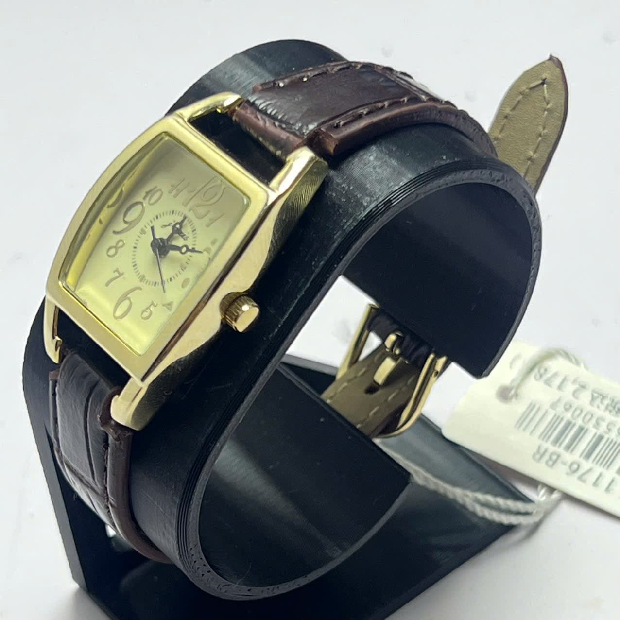 Đồng hồ nữ J-Axis vintage mặt chữ nhật cong dây da nâu phong cách cổ điển