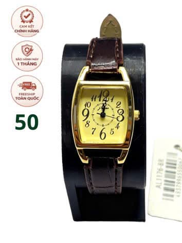 Đồng hồ nữ J-Axis vintage mặt chữ nhật cong dây da nâu phong cách cổ điển