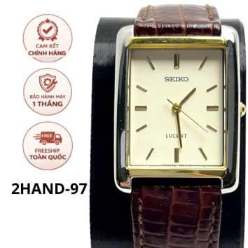 Seiko Lucent Quartz 5E21 mặt chữ nhật vàng trắng, đồng hồ vintage nam nữ chính hãng