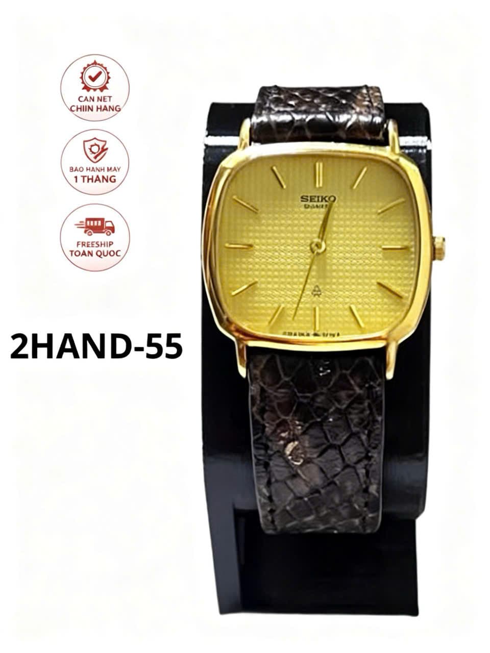 Đồng hồ nam Seiko Quartz chính hãng nhật bản, mặt vuông mạ vàng, độ mới cao