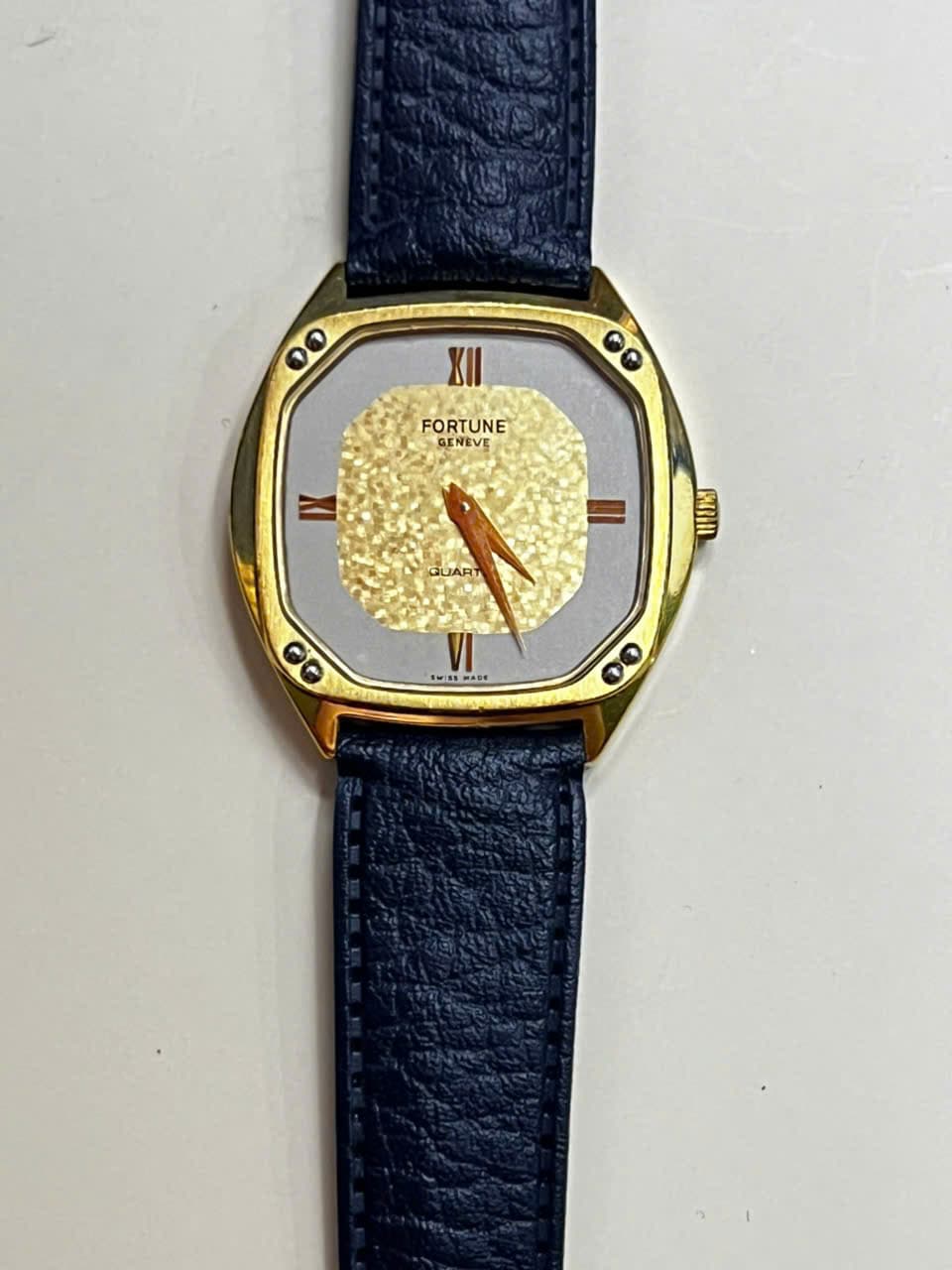 Đồng hồ Fortuna Geneve swiss, đồng hồ vuông cổ điển, máy thụy sĩ, dây da vintage sang trọng
