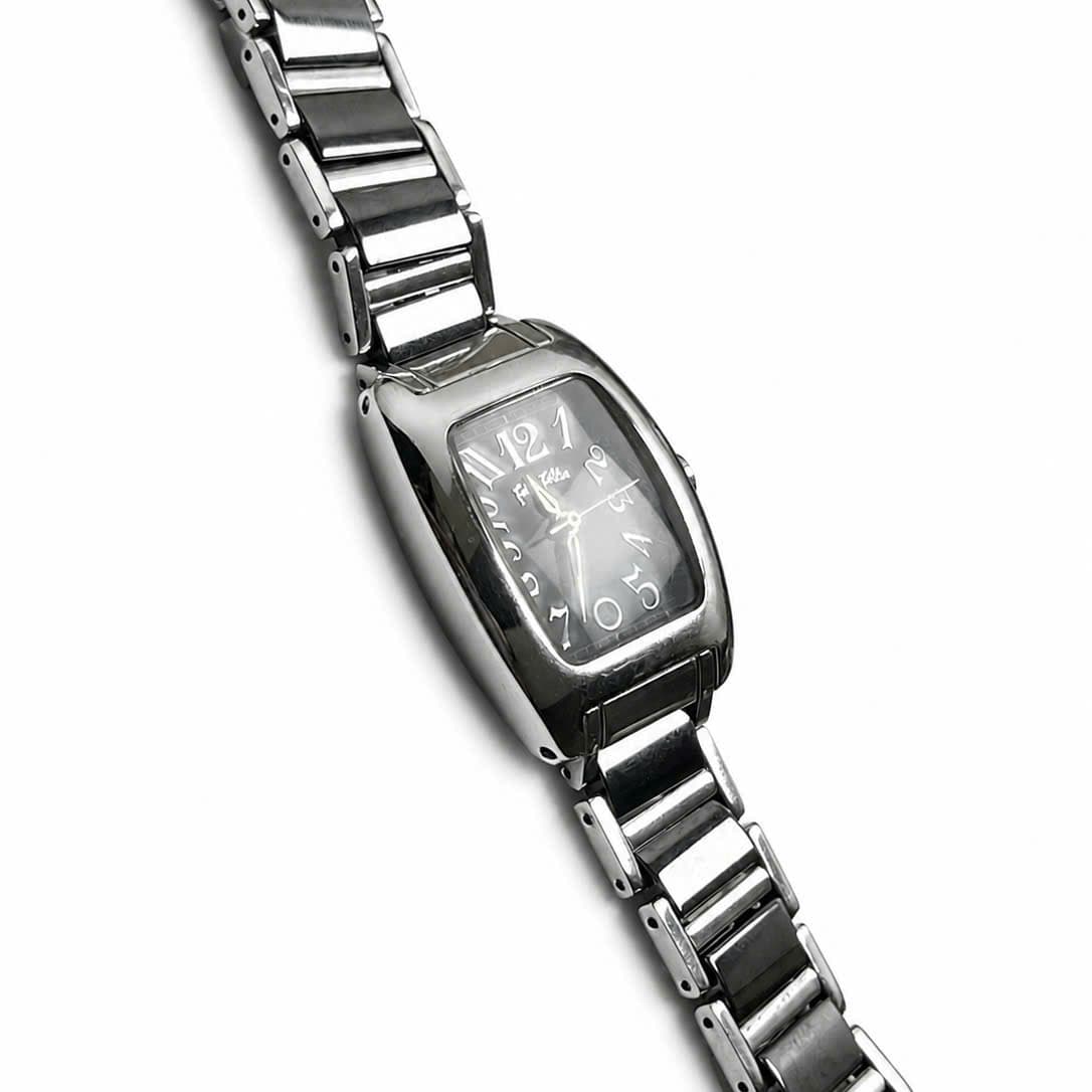 Đồng hồ Folli Follie máy pin nhật dây ceramic đen inox mặt chữ nhật sang trọng