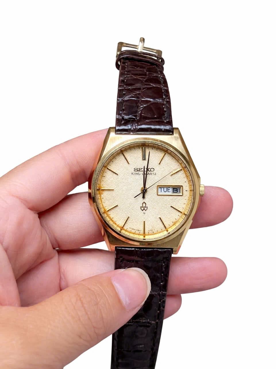 Đồng hồ nam Seiko King Quartz Vintage mặt vàng, chính hãng nhật bản, độ mới cao