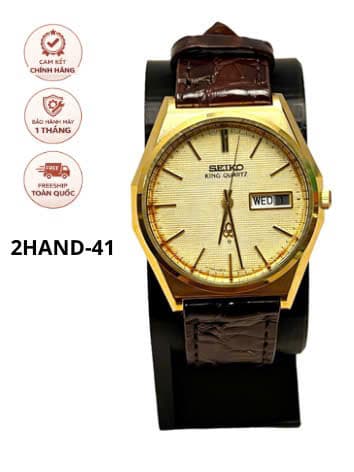 Đồng hồ nam Seiko King Quartz Vintage mặt vàng, chính hãng nhật bản, độ mới cao