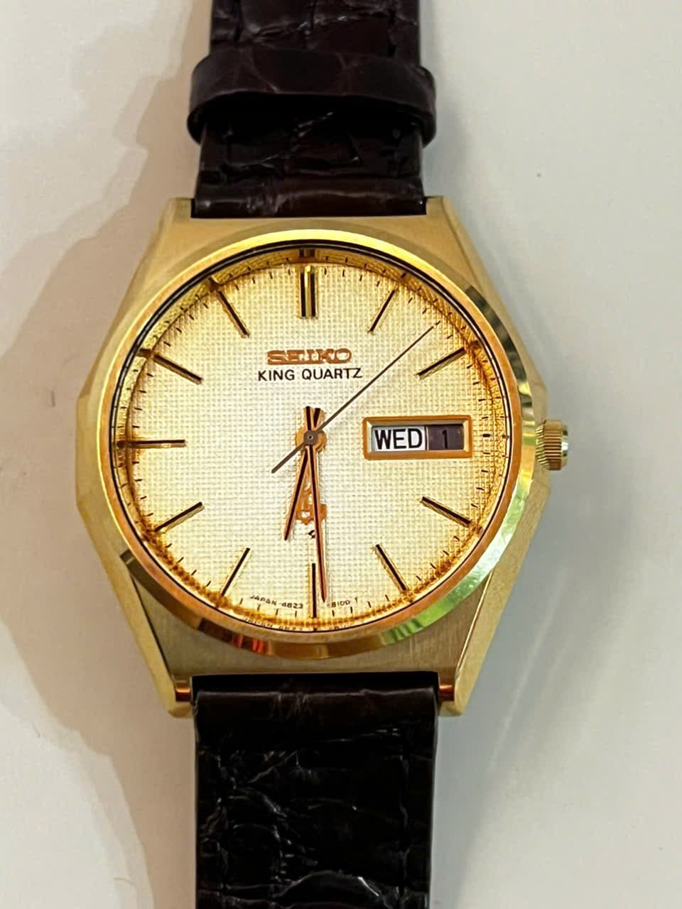 Đồng hồ nam Seiko King Quartz Vintage mặt vàng, chính hãng nhật bản, độ mới cao