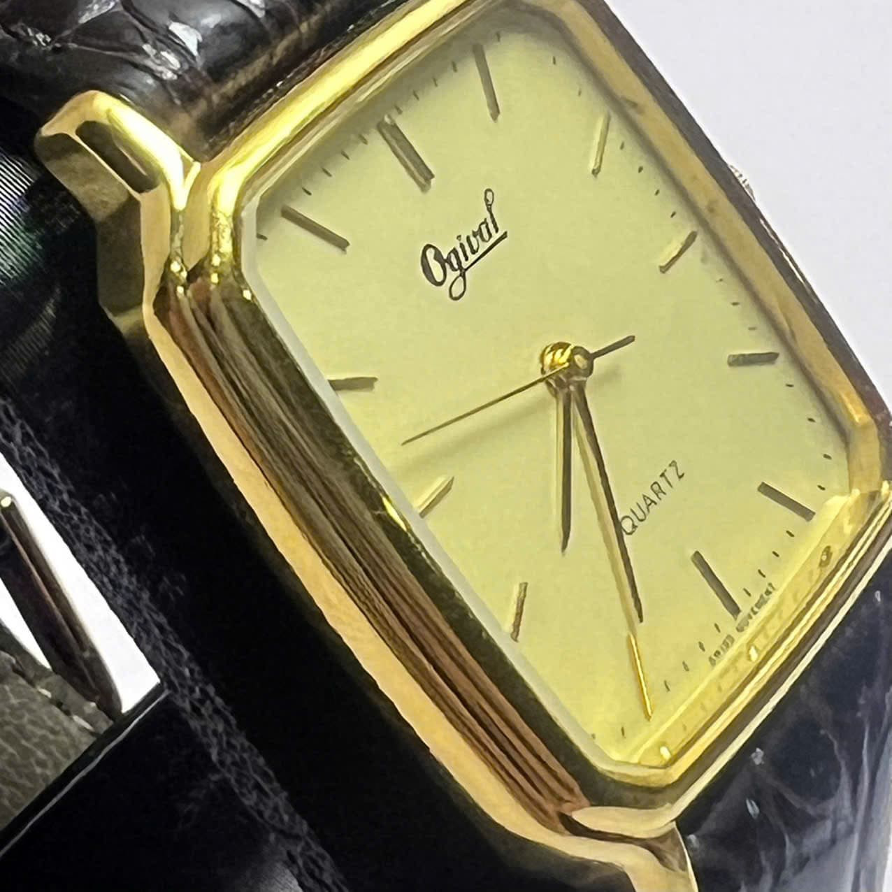 Đồng hồ Ogival quartz swiss made758M mặt vuông cổ điển, đồng hồ 2hand độ mới cao