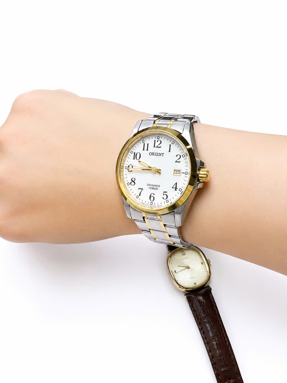 Đồng hồ Orient chính hãng nhật máy pin mặt trắng, đồng hồ 2hand mới 99% chống nước 10bar
