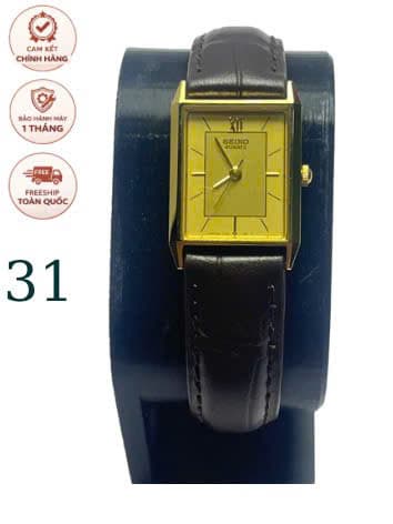 Đồng hồ Seiko nữ vintage mặt chữ nhật nhỏ 18mm, dây da máy nhật chính hãng độ mới cao