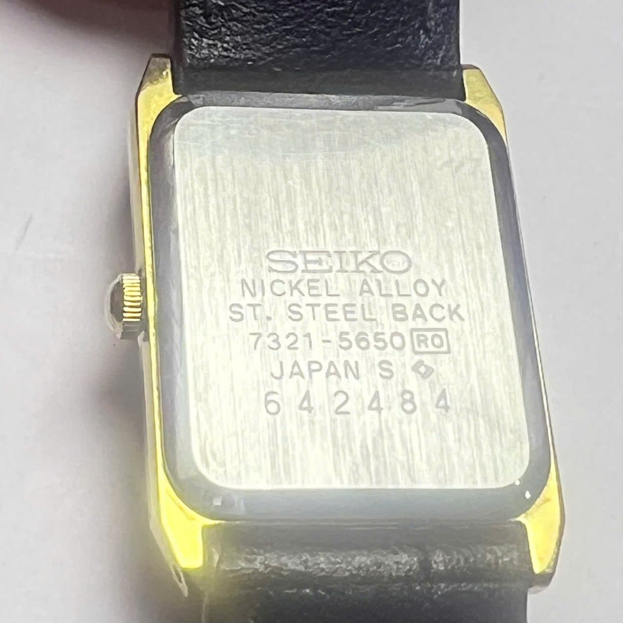 Đồng hồ Seiko nữ vintage mặt chữ nhật nhỏ 18mm, dây da máy nhật chính hãng độ mới cao
