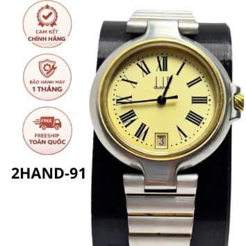 Đồng hồ nữ Dunhill Swiss made, mặt vàng số la mã cổ điển, dây demi sang trọng