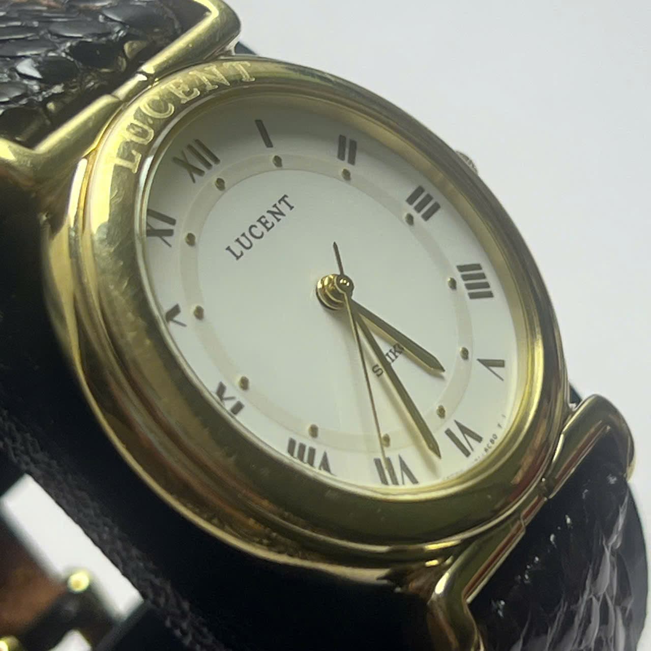 Đồng hồ Seiko Lucent máy pin mạ vàng mặt trắng số la mã, đồng hồ 2hand độ mới cao dây da kì đà