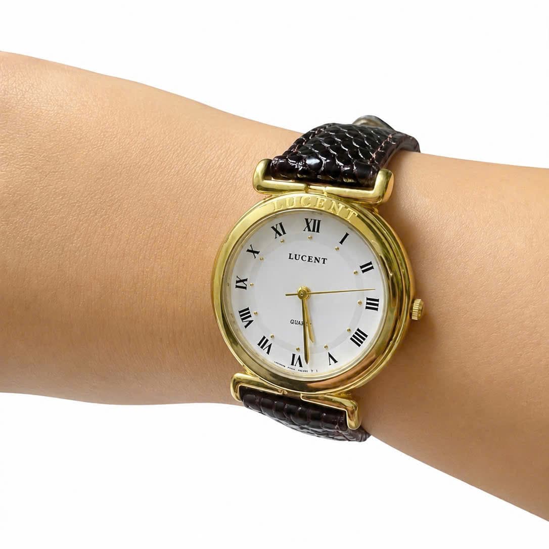 Đồng hồ Seiko Lucent máy pin mạ vàng mặt trắng số la mã, đồng hồ 2hand độ mới cao dây da kì đà