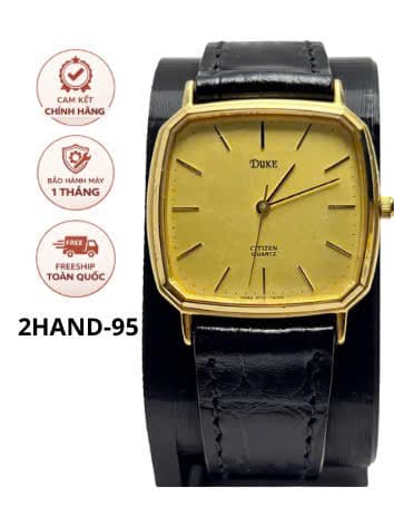 Đồng hồ Vega máy pin mặt vuông, dây da đen, phong cách tối giản thanh lịch