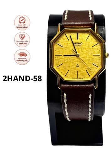 Đồng hồ Seiko bát giác quartz vintage mạ vàng, dáng bát giác cổ điển, máy nhật siêu bền