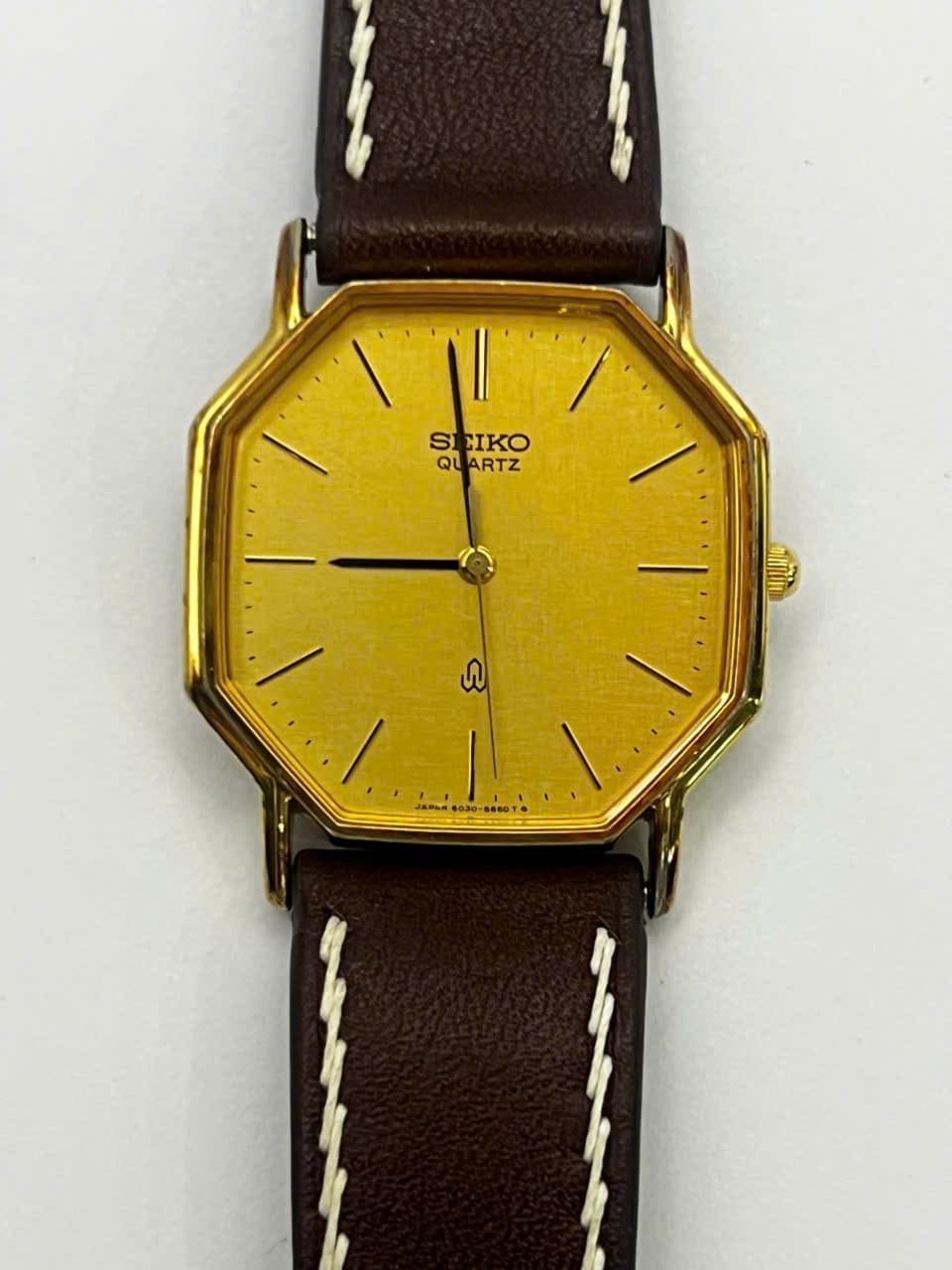 Đồng hồ Seiko bát giác quartz vintage mạ vàng, dáng bát giác cổ điển, máy nhật siêu bền