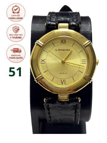 Đồng hồ lancel paris mạ vàng chính hãng nhật bản độ mới cao, bộ dây da cá sấu