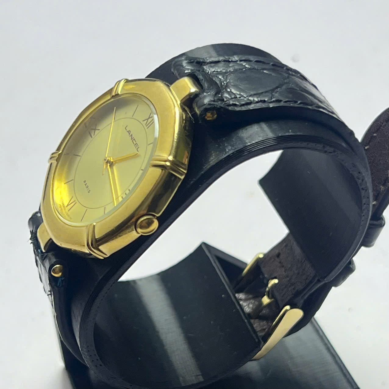 Đồng hồ lancel paris mạ vàng chính hãng nhật bản độ mới cao, bộ dây da cá sấu
