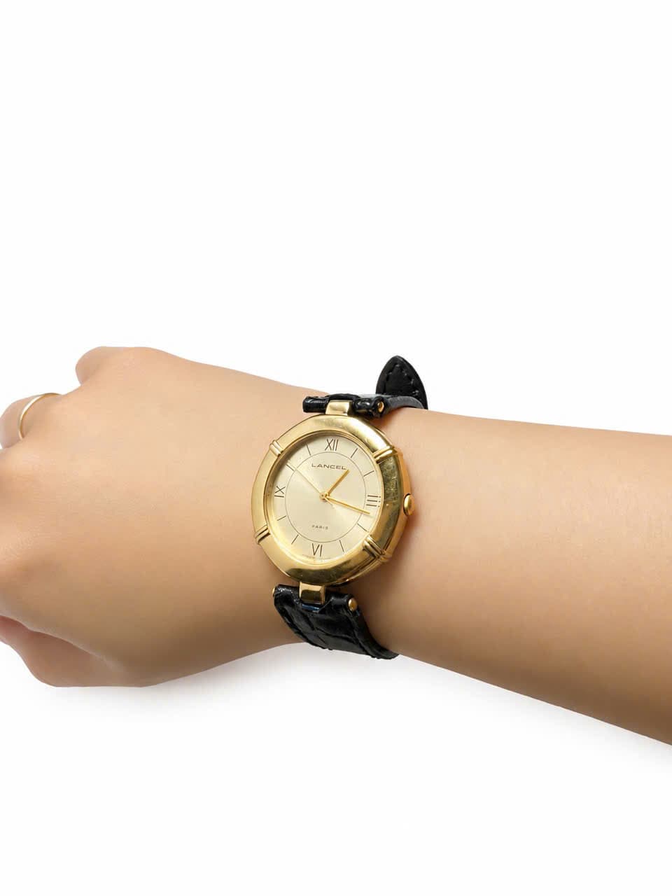 Đồng hồ lancel paris mạ vàng chính hãng nhật bản độ mới cao, bộ dây da cá sấu