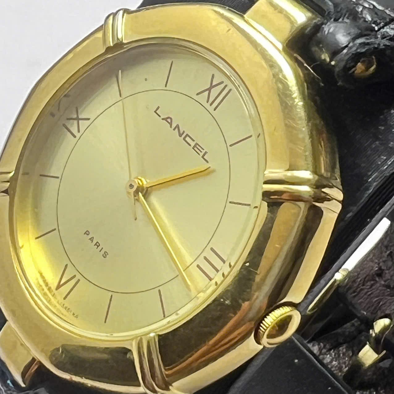 Đồng hồ lancel paris mạ vàng chính hãng nhật bản độ mới cao, bộ dây da cá sấu