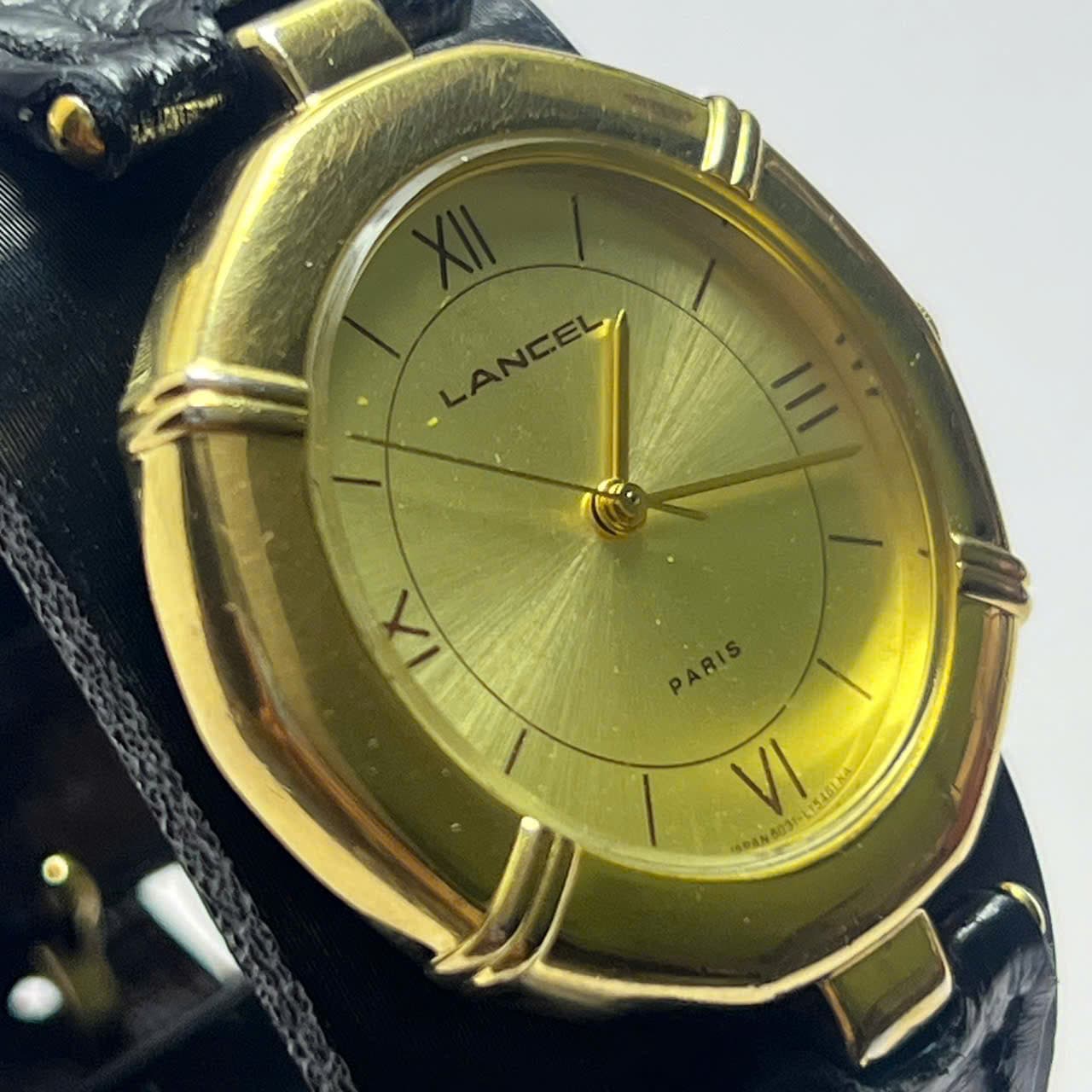 Đồng hồ lancel paris mạ vàng chính hãng nhật bản độ mới cao, bộ dây da cá sấu