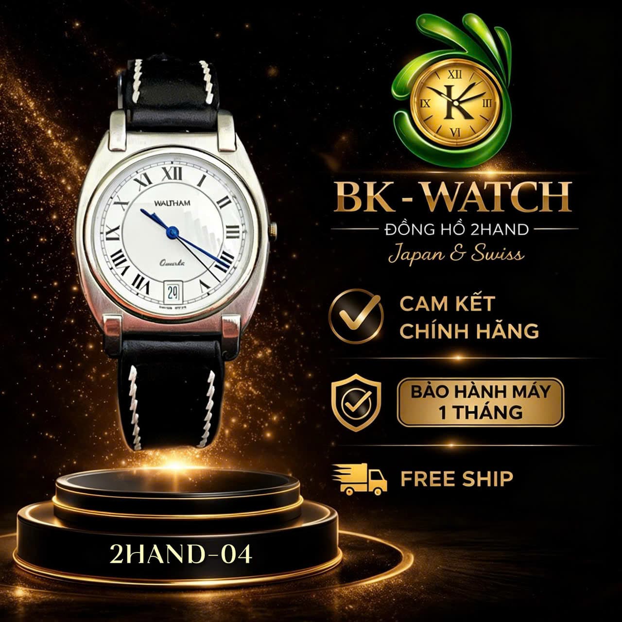 Đồng hồ nam Waltham cổ điển, máy thụy, độ mới cao
