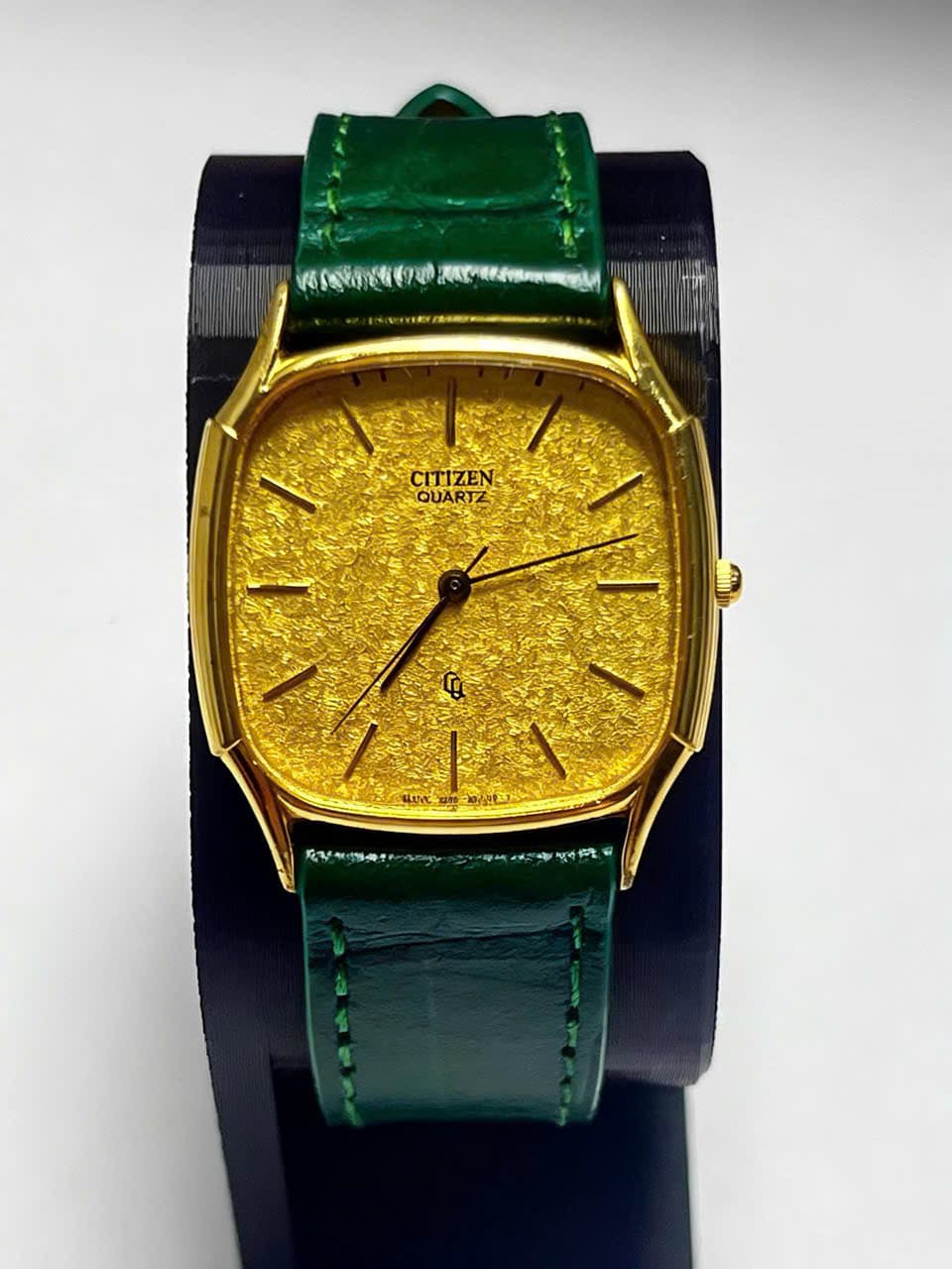 Đồng hồ nam Citizen máy pin chính hãng nhật bản, mặt vàng gold vuông cổ điển, độ mới cao