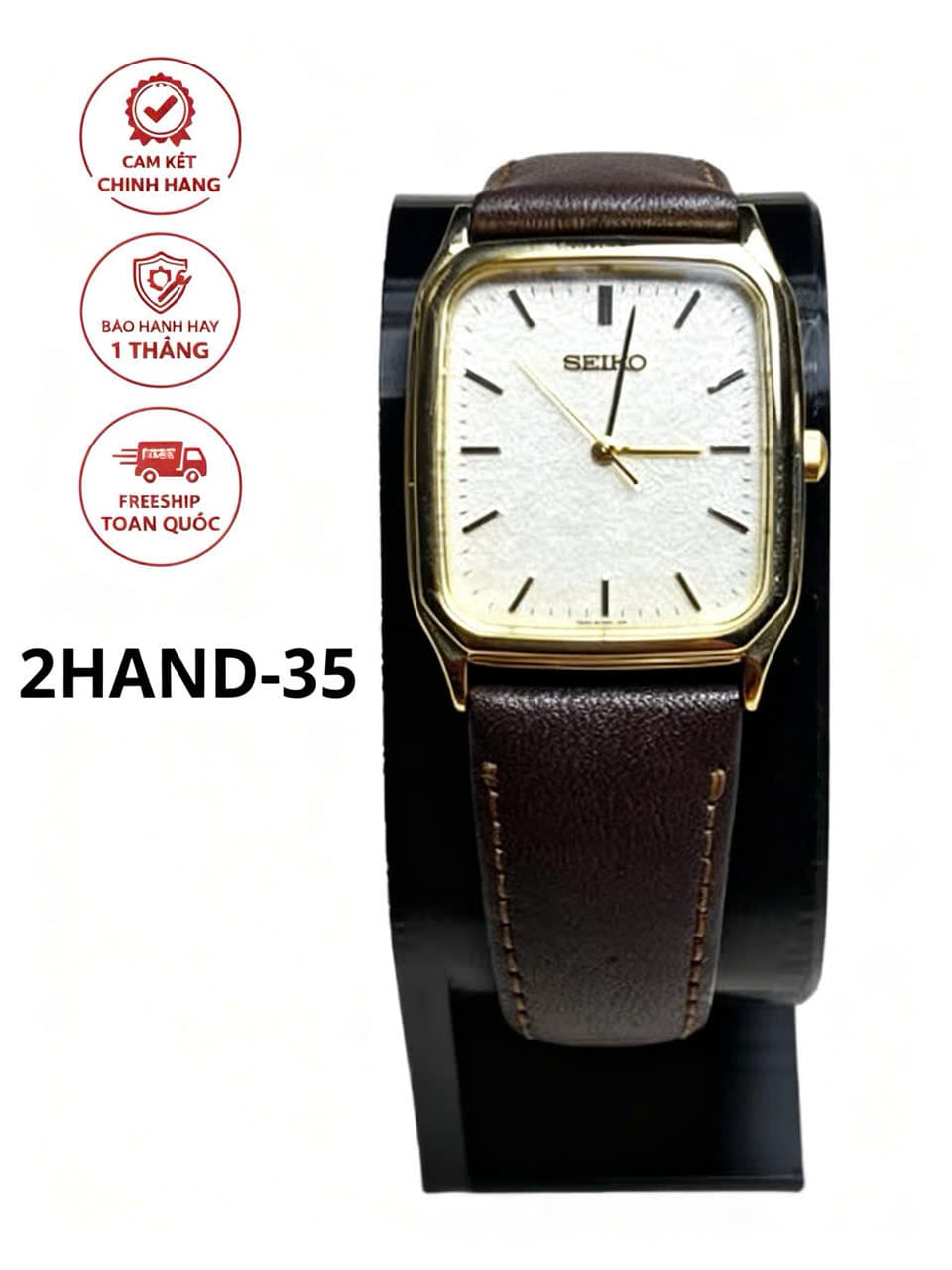 Đồng hồ nam Seiko tank quartz vuông cổ điển, chính hãng nhật, độ mới cao